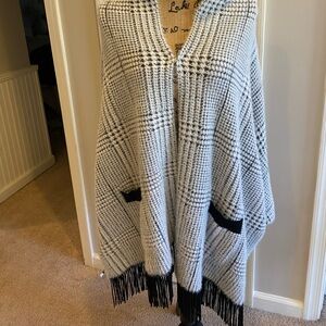 Chico's Monochrome Plaid Fringe Cover-Up